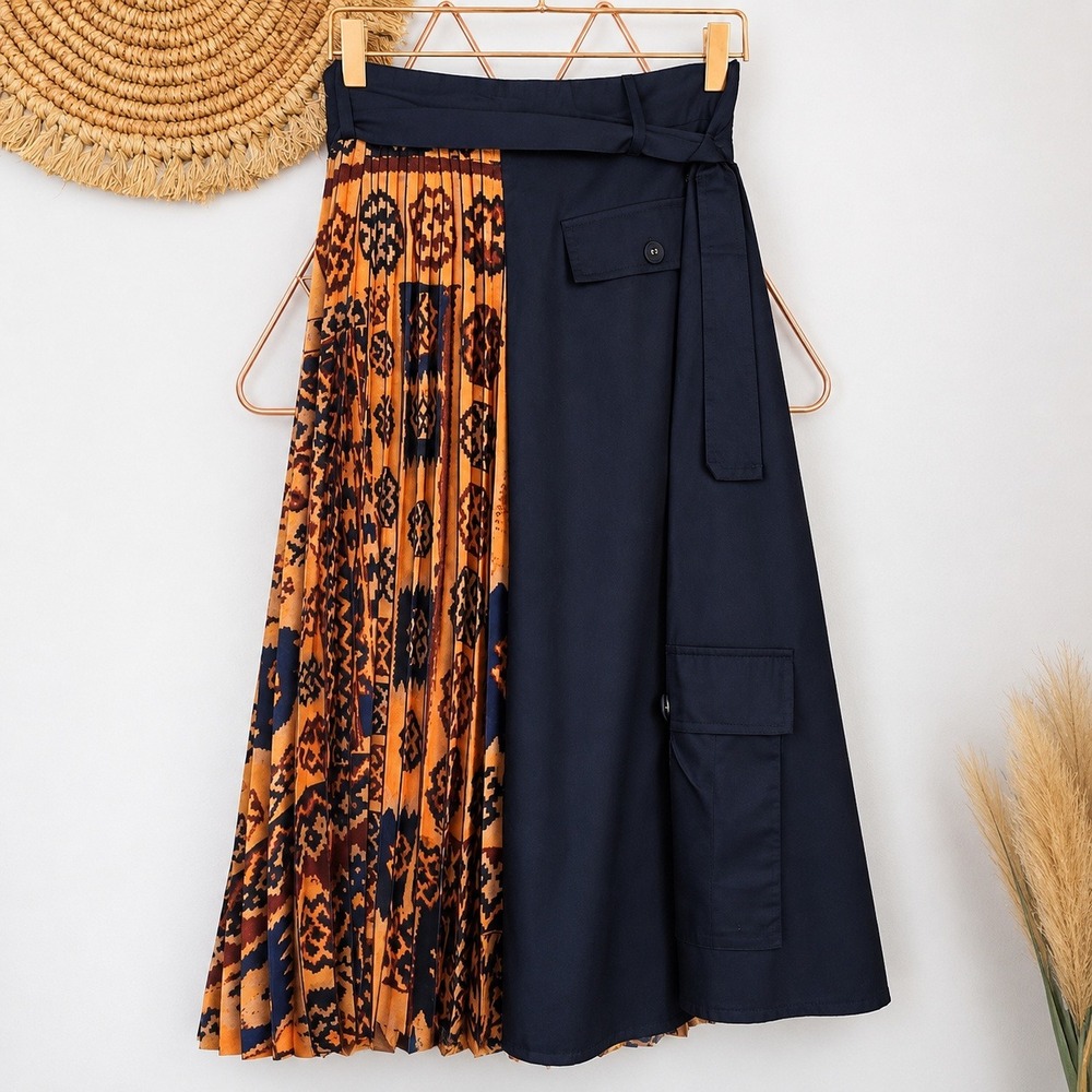 Anthropologie NEW Eva Franco Kavi Pleated Cargo Mix Media Wrap Skirt SZ Small 2 - Picture 3 of 13